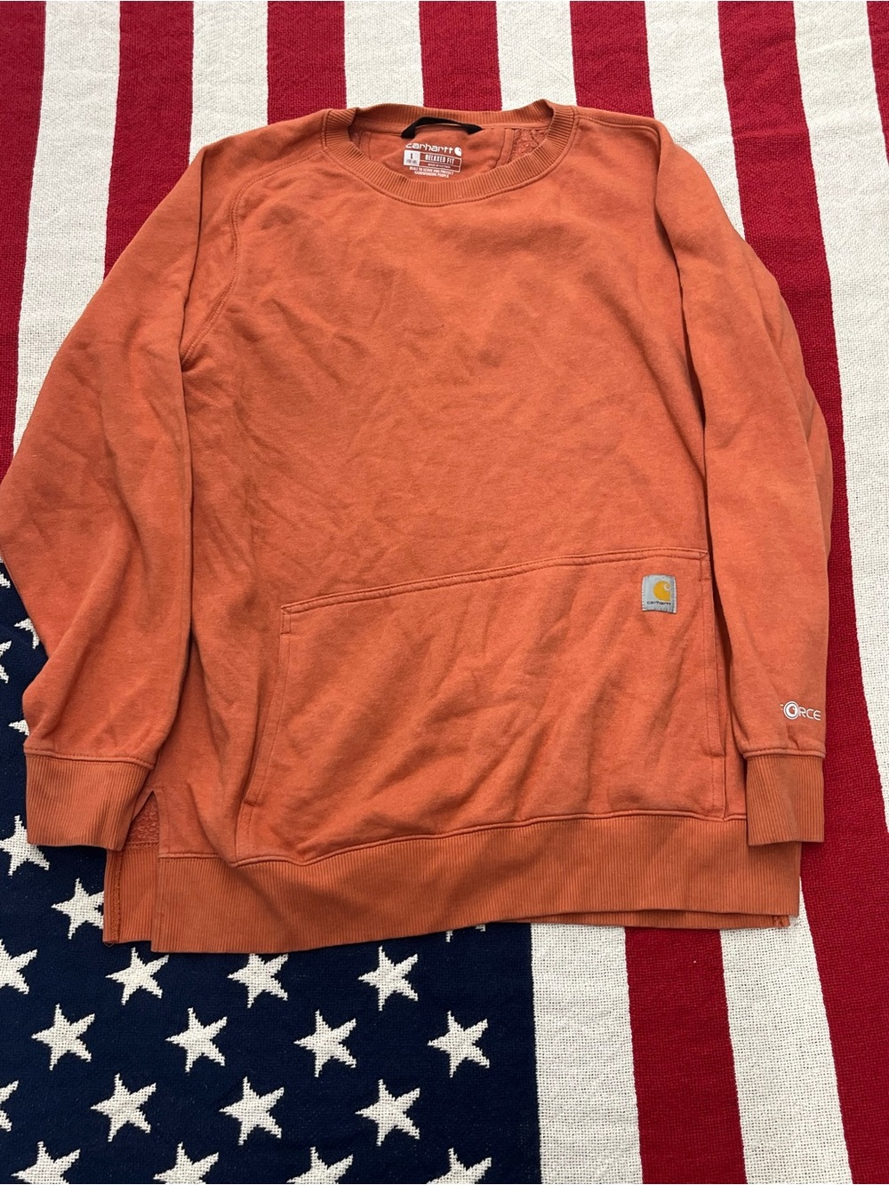 Carhartt Orange Women's Crewneck Pocket Sweatshirt Size Large 12/14